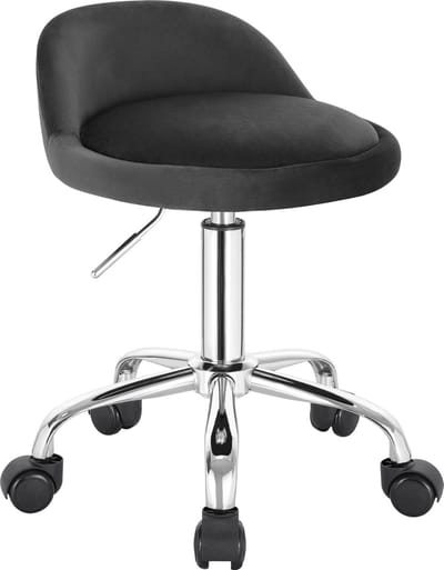 BukkitBow - Compacte Kruk van Velvet/Fluweel - Met Lichte Ondersteuning voor Onderrug - met Metalen Onderstel en Wielen - Hoogte instelbaar (43-55CM) - Donker Grijs