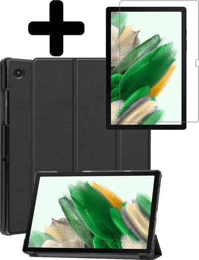 Hoes - Geschikt voor Samsung Galaxy Tab A8 - Met Screenprotector - Trifold Bookcase - Hard Cover - Hardcover Book Case - Tablet Hoesje - Zwart
