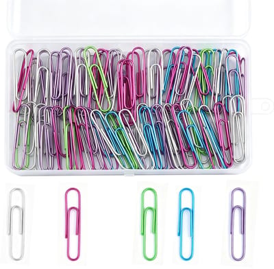 Paperclips, 6 cm gekleurde metalen paperclips papierklemmen met doos voor school, kantoorbenodigdheden document (50 mm, diverse kleuren)