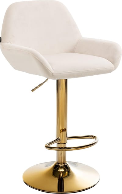 CLP Braga Barkruk - Met rugleuning - Met gouden frame - Verstelbaar - Fluweel - Velvet - creme