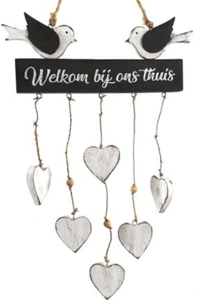 Hanger hartjes duifjes 43x30cm welkom bij ons thuis grey/white