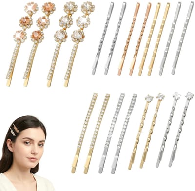 Dailygoods - 20 strass-haarspelden, decoratieve haarspelden in 5 elegante designs, gouden en zilveren kristallen haarspelden, glanzende, chique metalen haarspelden voor dames