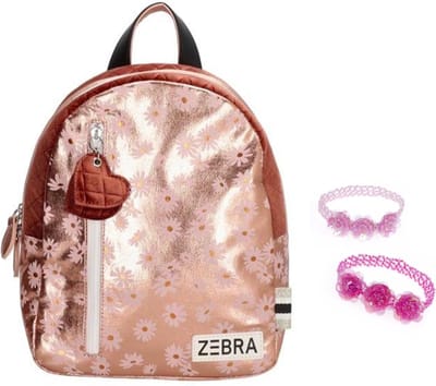 Zebra Rugzak Flower Gold Metalic - rugtasje - schooltas meisje (s) + armbandje