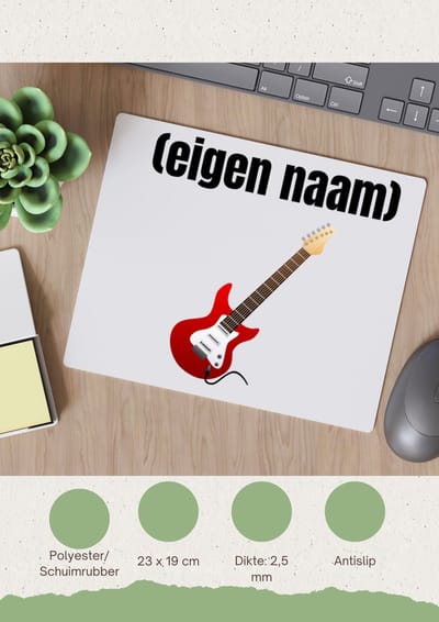 Akyol - rode elektrische gitaar met eigen naam Muismat - Gitaar - muziek liefhebbers - gitaristen - gitaarliefhebbers - verjaardag - cadeau - kado - 23 bij 19 cm