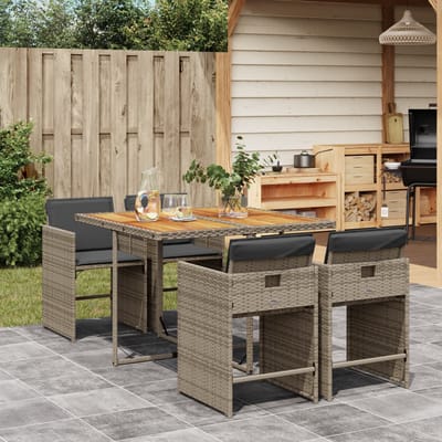 vidaXL - 5-delige - Tuinset - met - kussens - poly - rattan - grijs