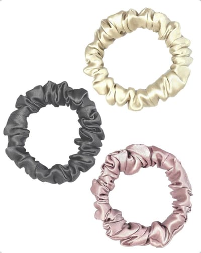 Set van 3 Stuks 100% Pure Zijde Scrunchies voor Dames - Zachte Elastische Haarbanden voor Minder Haarbreuk en Frizz - Perfecte Haaraccessoires in Roze, Grijs en Wit