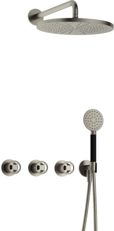 Hotbath Cobber - CW7067 - Inbouw Regendoucheset - Geborsteld Nikkel - 2 Stopkranen - Thermostatisch - Wandarm 40 cm - Hoofddouche 300 mm - Ronde Handdouche 3 Standen - met M106 - Waterbesparend