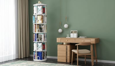 Boekenkast Draaibaar Casa Velluto – 360° Roterende Witte Houten Opbergkast 6 Niveaus – Kinderboekenrek, Woonkamerkast, Minimalistisch Staand Rek – Ruimtebesparend en Duurzaam