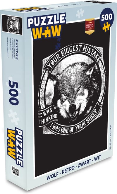 Puzzel Wolf - Retro - Zwart - Wit - Legpuzzel - Puzzel 500 stukjes