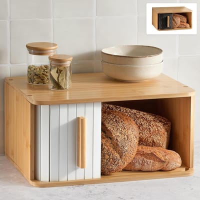 Broodtrommel van FSC-hout met schuifdeur, 40 x 28 cm, ruimtebesparend en stijlvol, voor langere frisheid, wit