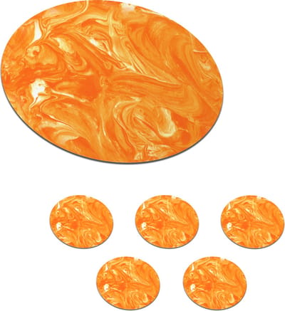 Onderzetters voor glazen - Rond - Oranje - Marmer print - Verf - 10x10 cm - Glasonderzetters - 6 stuks