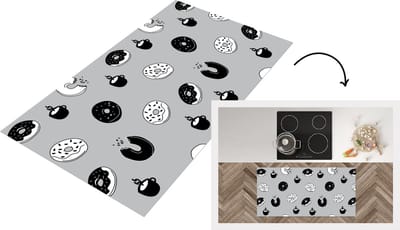 Keukenloper - Loper keuken - Donut - Patronen - Koffie - Zwart Wit - 120x60 cm - Keukenloper vinyl