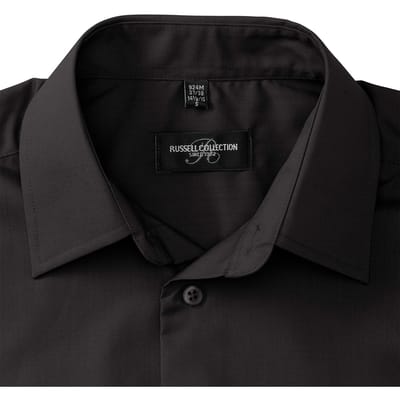 Russell Collectie Heren Lange Mouw Poly-Katoen Gemakkelijke Verzorging op maat gemaakt Poplin Shirt (Zwart)