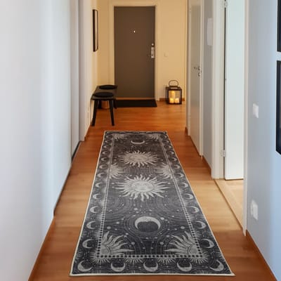 ABAKUHAUS Vloerkleed - Woonkamer Tapijt – zon en maan – 76 x 229 cm – donker taupe cacao