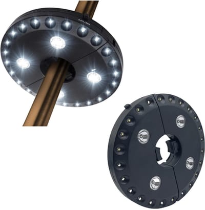 Patio-parasollamp met 3 helderheidsstanden, draadloos, 28 led-lampjes van 200 lumen, werkt op 4 AA-batterijen, parasollamp voor op het terras, op kampeertenten of voor buitengebruik 2 Stuks (28 helderwitte leds) - Cyslmuk®