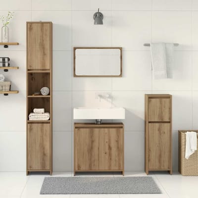 vidaXL - 4-delige - Badkamermeubelset - bewerkt - hout - artisanaal - eikenkleur