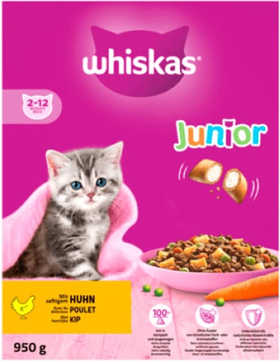 3x whiskas junior kip 2-12M - 800g