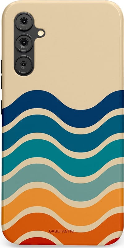 Casetastic hoesje geschikt voor Samsung Galaxy A34 (2023) 5G - Dubbellaagse bescherming - Nostalgische golven - Fashion Case - Zand Petrol Rood Oranje