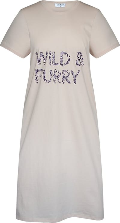 Gaubert Essential Dames Nachthemd Korte Mouw - Premium Gekamd Katoen - Wild & Furry - Zand Beige - Maat M - GB-6812