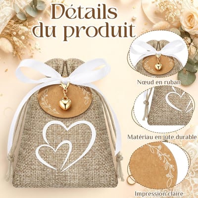 Jute Cadeauzakjes Met Lint 30 Ronde Bloemenlabels 30 Hartvormige Sleutelhangers Jute Zakjes Voor Sieraden Huwelijksbedankjes Doopcadeaus Knutselprojecten