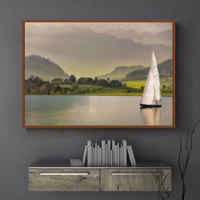 DIY ronde diamant schilderij meer landschap kruissteek boot landschap diamant borduurwerk 20X30CM gray