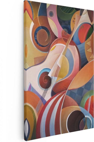 Artaza Canvas Schilderij Gitaar Abstract - 20x30 cm - Klein - Wanddecoratie Woonkamer - Muurdecoratie Muziek - Kamer Accessoires