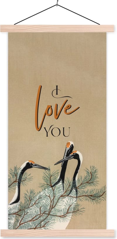 Posterhanger incl. Poster 60x120 cm - Schoolplaat - I love you - Quotes - Spreuken - Relatie - Stel - Textielposter - Blanke latten