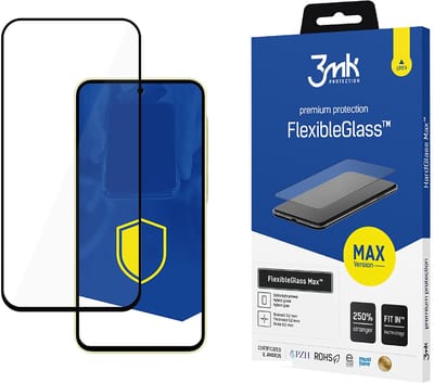 3MK FlexibleGlass Max schermbeschermfolie voor Samsung Galaxy A35 5G A356, Flexibel Glas, Volledige Lijm, Zwart