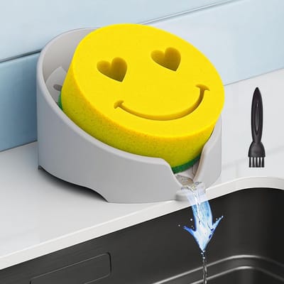 Siliconen Spons Houder voor Keuken en Badkamer - Verhoogd Ontwerp met Waterdoorstroming, Geschikt voor Sponsen en Schoonmaak Gereedschap - Voedselveilig en Vaatwasmachine Bestendig