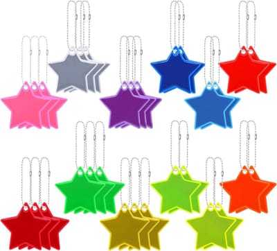 Veiligheidsreflectoren set van 30, reflecterende hangers en sleutelhangers voor rugzak, fietsen en hardlopen in 12 kleuren