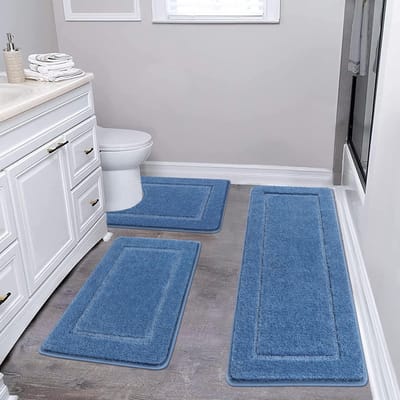 Badkamermatsets 3-delige antislip machinewasbare badmatset en toiletmat, super absorberende waterbadmatten voor badkamer, blauw