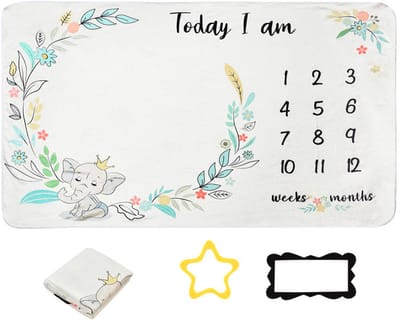 Babydeken - Registreert de maandelijkse groeimijlpalen van je baby - Geschikt voor newbornfotografie - Een persoonlijk kraamcadeau voor kersverse moeders - Afmeting 150x100cm -Stijl 1