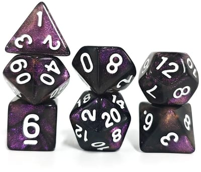 Nereb – Dobbelstenen Set 7-delig – D20 D12 D10 D8 D6 D4 – Paars Zwart – Inclusief Bewaarzakje – Voor RPG & Tafelspellen