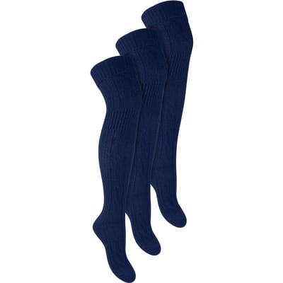 Steven - Dames 3 Paar Over Knie Wol Sokken | Multipack Vrouwen Lange Sokken - Blauw