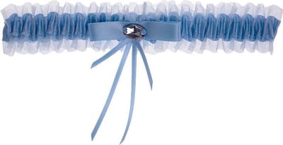 Kousenband lichtblauw met strikje en strass