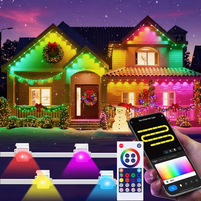 Rosnek Smart Wifi RGBIC 15M Kerstverlichting - 30 LEDs Lichtslinger met App & Afstandsbediening - IP65 Waterdicht RGBIC Kerstverlichting & Feestverlichting voor Muzieksync en Feestdecoratie, Lichtsnoeren voor Buiten Led