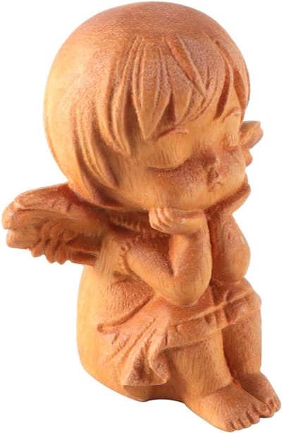 Slaapengel beeldje - handgemaakt houten ornament - decoratie voor binnen en buiten - symboliseert warmte - ShopVlot