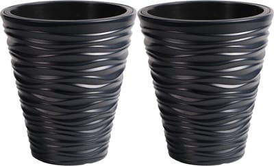 Prosperplast Plantenpot/bloempot Sand Dunes - 2x - buiten/binnen - kunststof - antraciet - D30 x H33 cm - met binnenpot