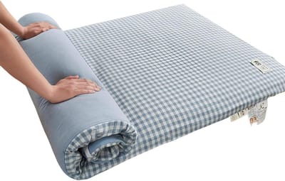 Japanse futon matras - Oprolbare mat - Comfortabel slapen - Ademend katoen - 90 x 200 cm - Blauw