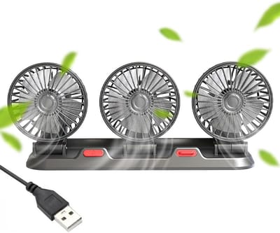 Thijox - Autoventilator 360 Graden Draaibaar, Driekoppige Elektrische Ventilator, Verstelbaar, Zwart, Voor Auto, Camper, Bestelwagen, Thuis, Kantoor