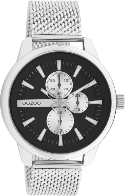 OOZOO Timepieces - Zilverkleurige horloge met zilverkleurige metalen mesh armband - C11016