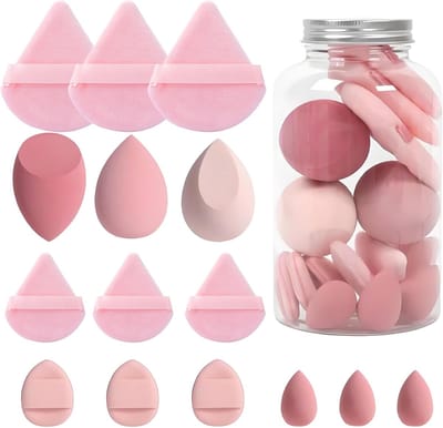 Beauty blender-powder puff-15-delige make-upsponzenset - Make-upblender voor medium make-up - Eivormige driehoekige make-upkwast - Roze - 4x6cm