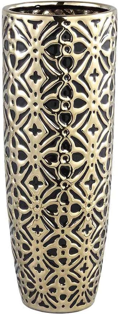 PTMD Vianne Ronde Bloempot - H45 x Ø17 cm - Keramiek - Goud/zwart