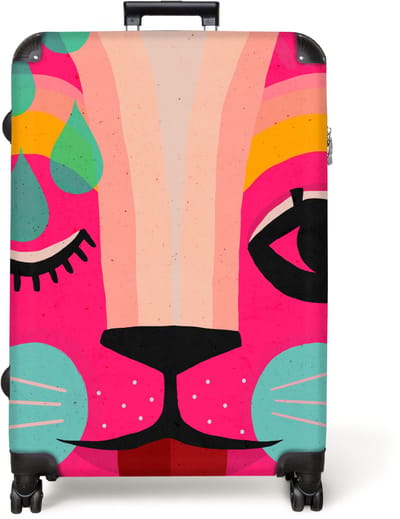 NoBoringSuitcases.com® - Koffer groot - Reiskoffer lichtgewicht - Kinderen - Kat - Roze - Kunst - Abstract - Rolkoffer met 4 wielen - Grote trolley XL - 98 liter bagage