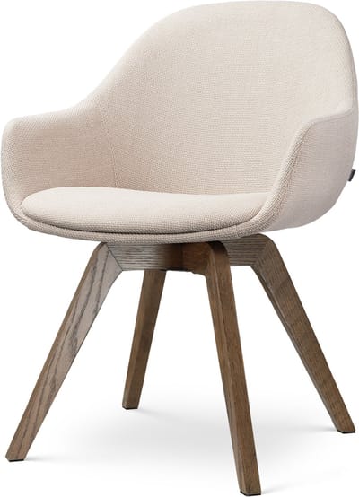 Nolon Noor-Mae draaibare Eetkamerstoel beige - walnoot houten onderstel - armstoel - hotel chique - scandinavisch