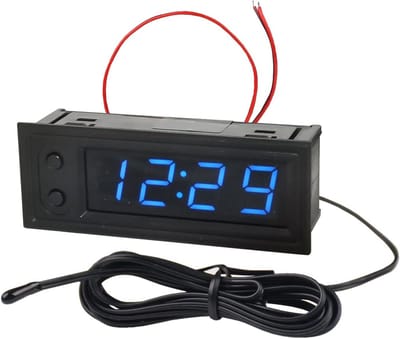 3-in-1 LED Autoklok met Temperatuur- en Spanningsmeting – Digitaal Thermometer voor Auto, Motor en Boot
