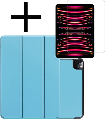 Hoes - Geschikt voor Apple iPad Pro (2022) - 11 inch - 4e generatie - Met Screenprotector - Trifold Bookcase - Hard Cover - Hardcover Book Case - Tablet Hoesje - Lichtblauw
