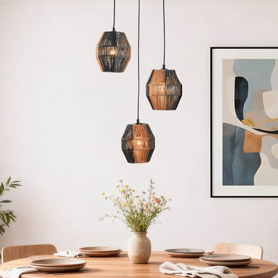 LumenXL Hanglamp Lumra - touw in zwart - naturel – 3-lichts