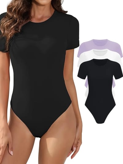 Livano Bodysuit Dames - Jumpsuit - Corrigerend Ondergoed - Body plunge - Lingerie - Setje Vrouwen - 3 Pcs - Zwart/Wit/Lichtpaars - Maat S