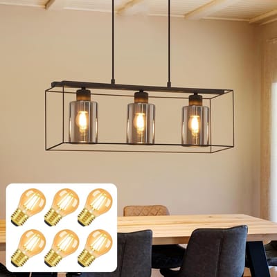 Glitzerlife - Hanglampen - Vintage Retro design - 3xE27 - verstelbaar snoer - glas metaal materiaal - Ø60cm - rookgrijs - hanglamp eetkamer woonkamer keuken